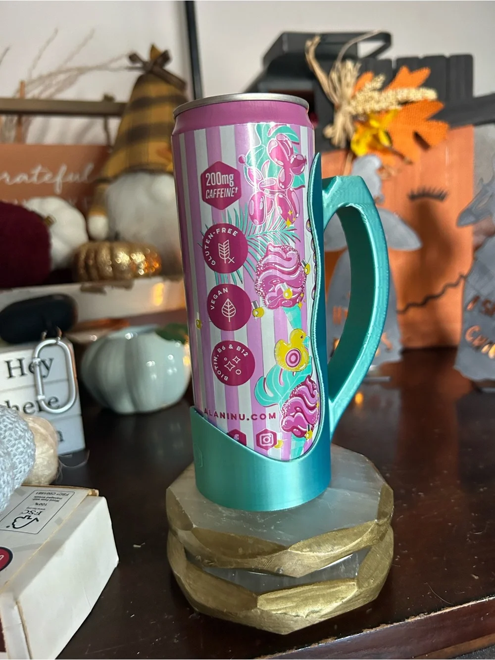 Teal Handle Energy Drink Can Holder - Portable Beverage Mug
